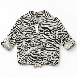 NWT Flora Ashley Animal Zebra Print Button Down Shirt Womens Small Black & Cream
